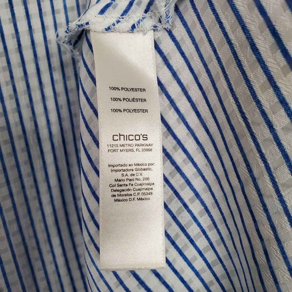 Chico's 3 Size XL Tunic Semi Shear Cover Up Pullover Striped Textured Roll Tab - Picture 10 of 14